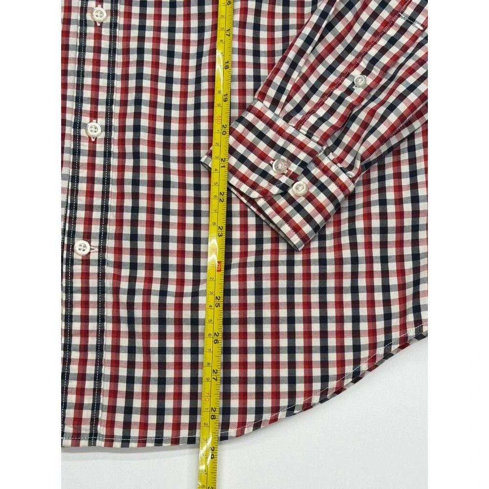 Banana Republic Mens Camden Fit Red Navy Gingham‎ Cotton Stretch Oxford Shirt M